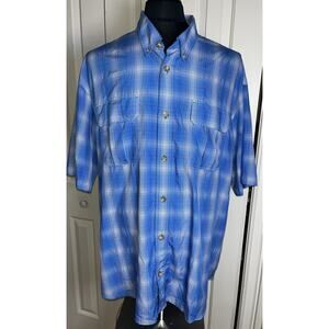 Duluth Trading Men’s Blue and white lightweight short sleeve button up shirt XXL